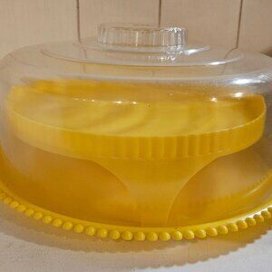 Yellow Cake Stand with Clear Dome – Beaded Edge